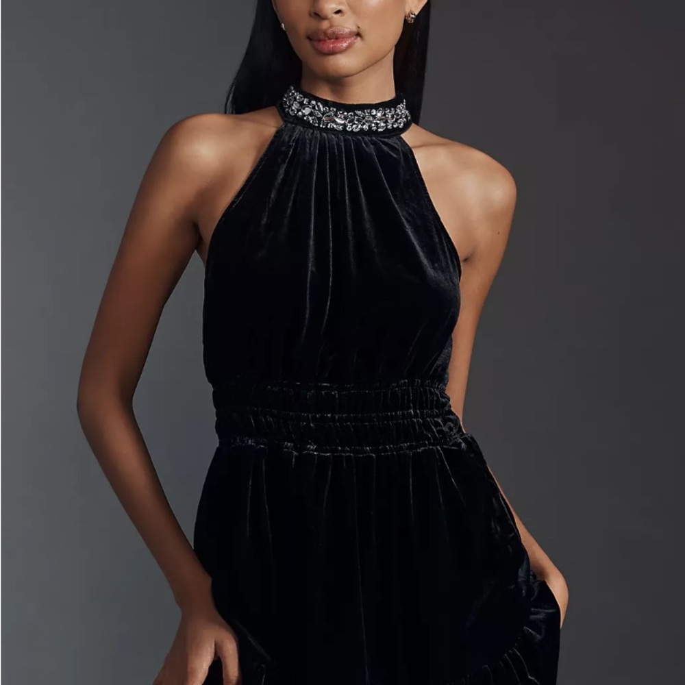 Anthropologie The Somerset Mini Dress: Velvet Halter Edition Jewel Neck- NWT